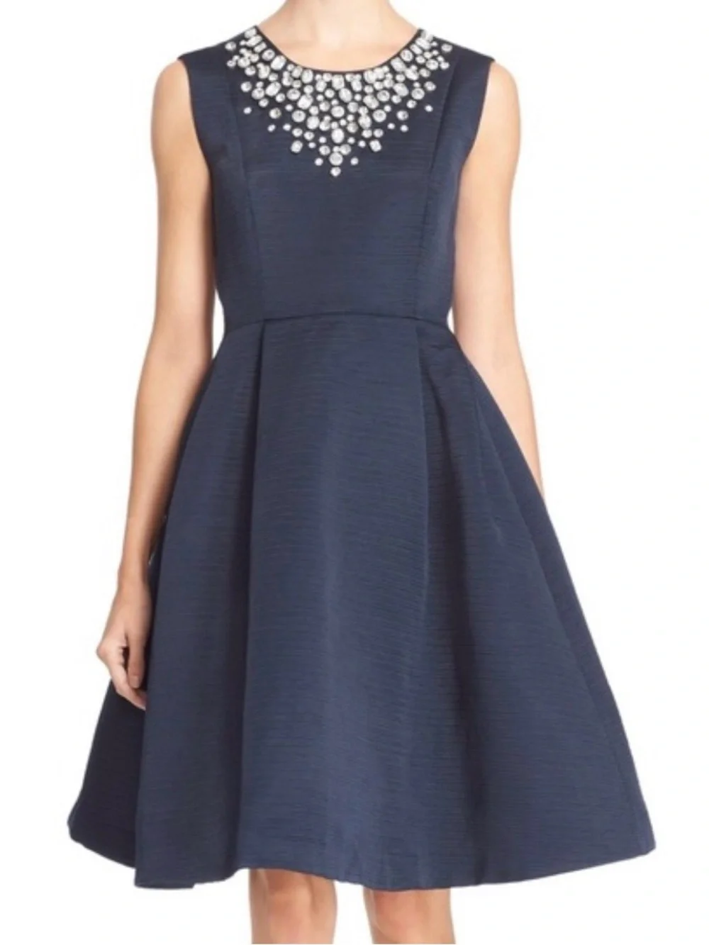 kate spade Navy Sleeveless Fit-and-Flare Dress with Crystal Neckline
